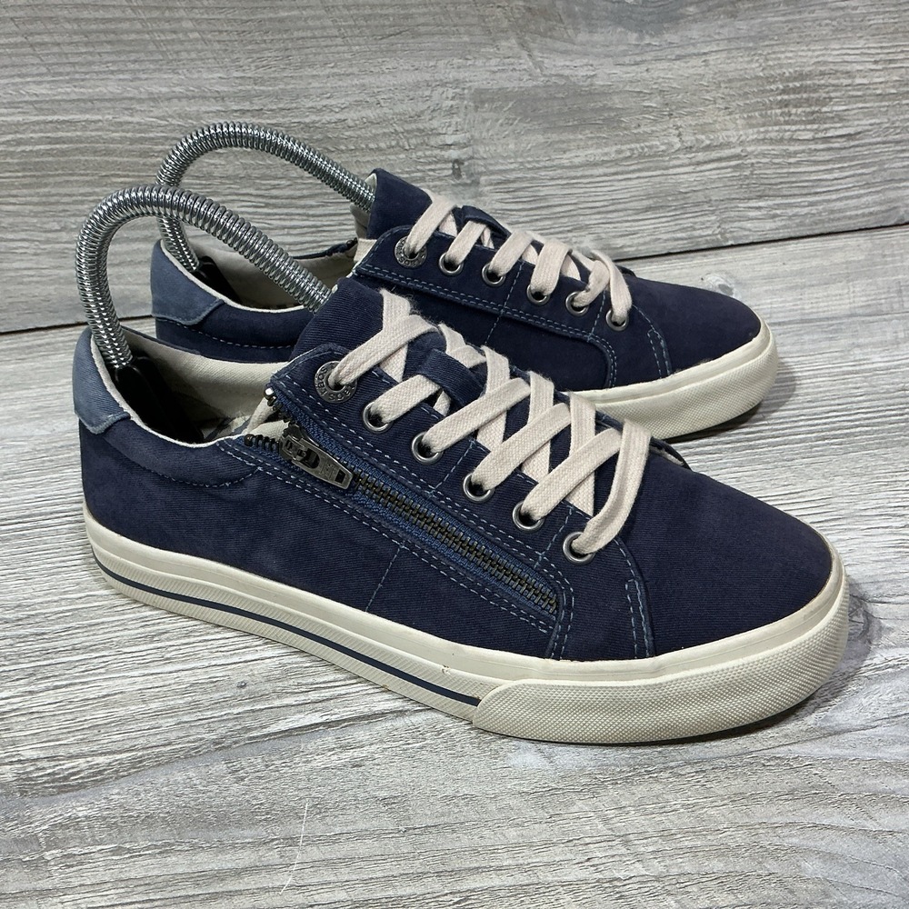Taos Z-Soul Shoes Womens 7 W Wide Sneakers Lace Up Low Top Comfort Canvas Blue